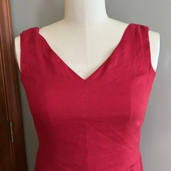 Tea length linen sleeveless dress, 100% linen outer with silk lined bodice - Picture 2 of 3